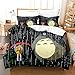 My Neighbour Totoro Bettwäsche aus weichem Polyester dreiteilig Anime-Bettbezug Kissenbezug Anime-Figuren Cartoon-Kinder Kinder Teenager Erwachsene