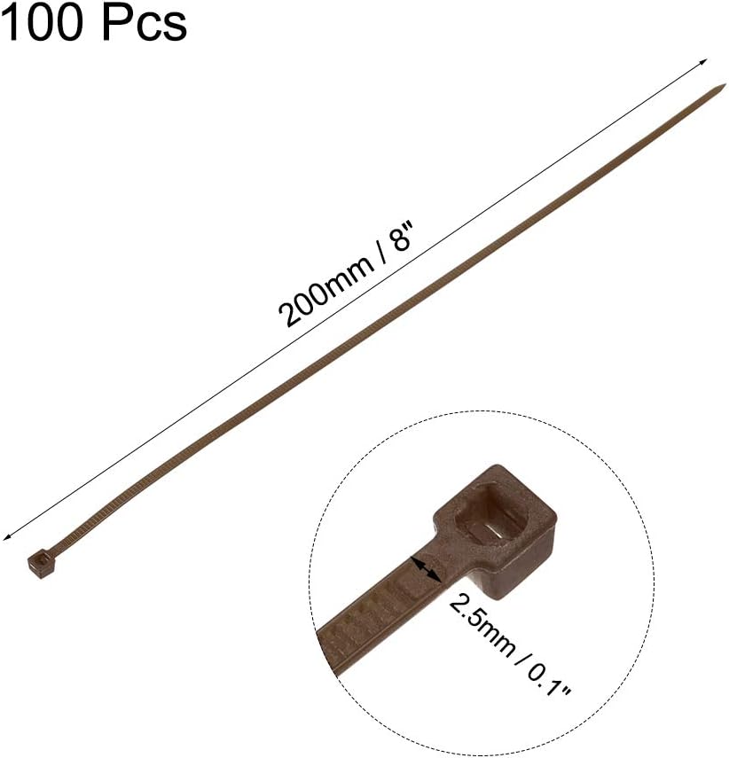 uxcell Cable Zip Ties Nylon Cable Wire Ties 8 Inch Self-Locking Nylon Tie Wraps Brown 100pcs image 2