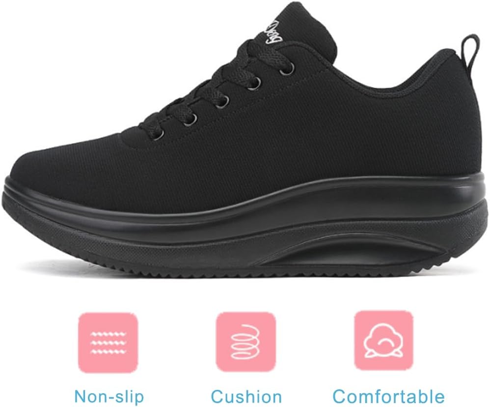 RUIDENG Platform Sneakers for Women Walking All Day | Slip Resistant Work Shoes for Women Comfortable | 2 Inch Thick Wedge Rocker Bottom