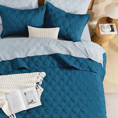 Image of Litanika Oversized King Quilt Bedding Set,120x120Inch Super King Teal Blue Comforter Bedspreads Lightweight Bed Coverlets Boho Bedding Cover Decor All Season, 3 Pieces (1 Quilt, 2 Pillowcases)