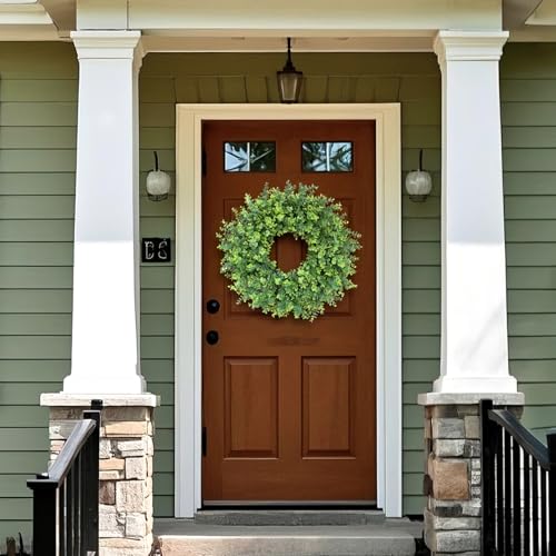 Image of 26 inch Large Artificial Eucalyptus Wreath, for Front Door Decor(Green) | Faux Large Greenery, UV-resistant, for Porch /Window /Wall /Farmhouse /Home /Outdoor /Spring /Summer /All Seasons Decor