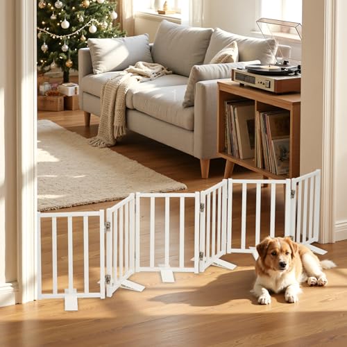 Snagle Paw Short Dog Gate,16.5" Tall Freestanding Metal Dog Gate Only for Small Dogs with Support Feet Easily Step Over,Up to 72" Wide Puppy Gate Indo