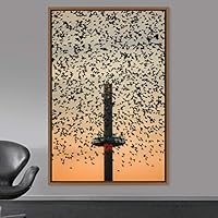 Framed Canvas Wall Art Flock of Birds Beach Birds Expressive Group Living Room Multicolor Photography - 16x24 inches
