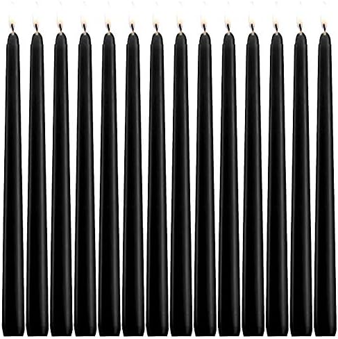 Black Taper Candles - Set of 14 Dripless Candles - 12 inch Tall, 3/4 inch Thick - 10 Hour Clean Burning