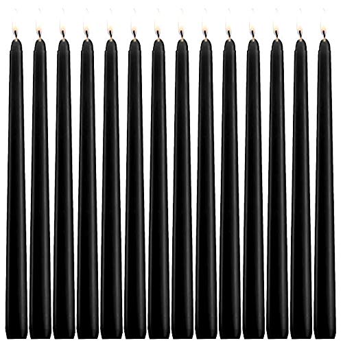 YUCH Black Taper Candles - Set of 14 Dripless Candles - 10 inch Tall, 3/4 inch Thick - 7.5 Hour Clean Burning