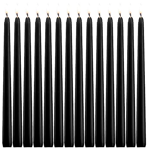 YUCH Black Taper Candles - Set of 14 Dripless Candles - 12 inch Tall, 3/4 inch Thick - 10 Hour Clean Burning