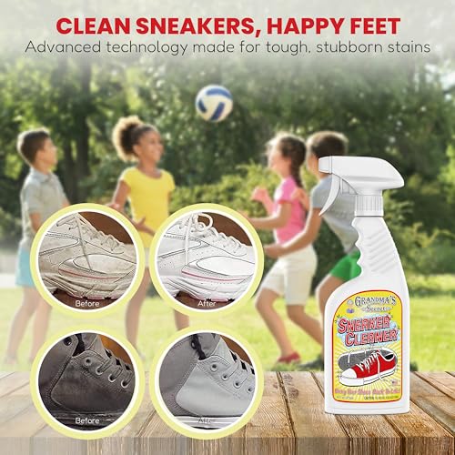 Image of Grandma's Secret Sneaker Cleaner for Rubber, Canvas, Leather - Stain Remover Spray Removes Dirt, Grime, Grass - Shoes Cleaner for Outdoor Slippers, Moccasins - 16 oz, 2 Pack