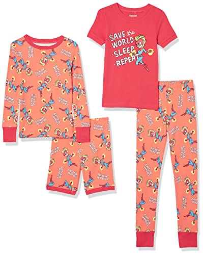 Amazon Essentials Disney | Marvel | Star Wars Toddler Girls' Snug-Fit Cotton Pajama Sleepwear Sets (Previously Spotted Zebra), Orange/Red, Marvel Captain America, 5T #TOP25