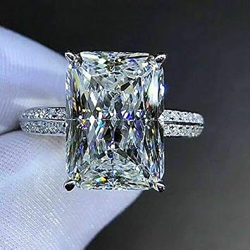 925 Sterling Silver Fashion Large Rectangle Diamond Women'S Ring Aaa Three Dimensional Cutting Super Shiny Zircon Ring Dinner Party Engagement Wedding Jewelry (T1/2)