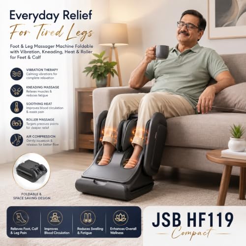 Image of JSB HF119 Foldable Leg Foot and Calf Massager Machine for Pain Relief (With Airbag Massage Black-Grey)