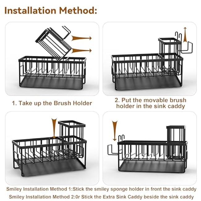 Sink Caddy Organzier, Sponge Holder for Kitchen Sink with Brush Holder and Self Drain Tray, Dish Soap Dispenser Caddy for Home Kitchen Organizers and Storage Decor Essentials Accessories