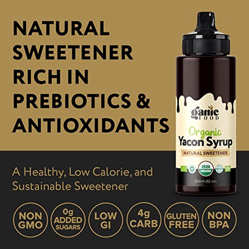 Organic Yacon Syrup By Ganic Food | Low Calorie, Natural Sweetener Rich In Prebiotics & Antioxidants | Low Glycemic Index, Gluten-Free, Keto-Friendly, Vegan | Usda Organic | 12 Oz Bottle #TOP5