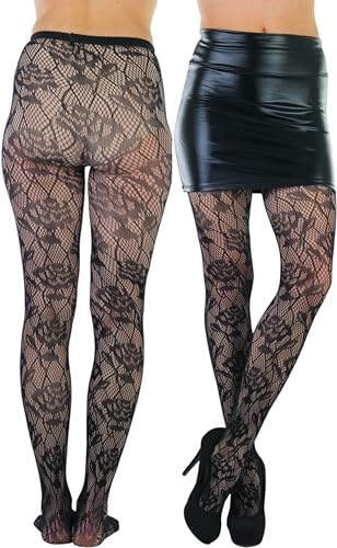 Image of ToBeInStyle Women's Elegant Floral Lace Inspired Spandex Net Full Length Tights