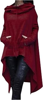 Womens Cowl Neck Sweatshirts Thumb Hole Long Sleeve Pullover Tunic Top High Low Irregular Hem Hoodies with Pockets