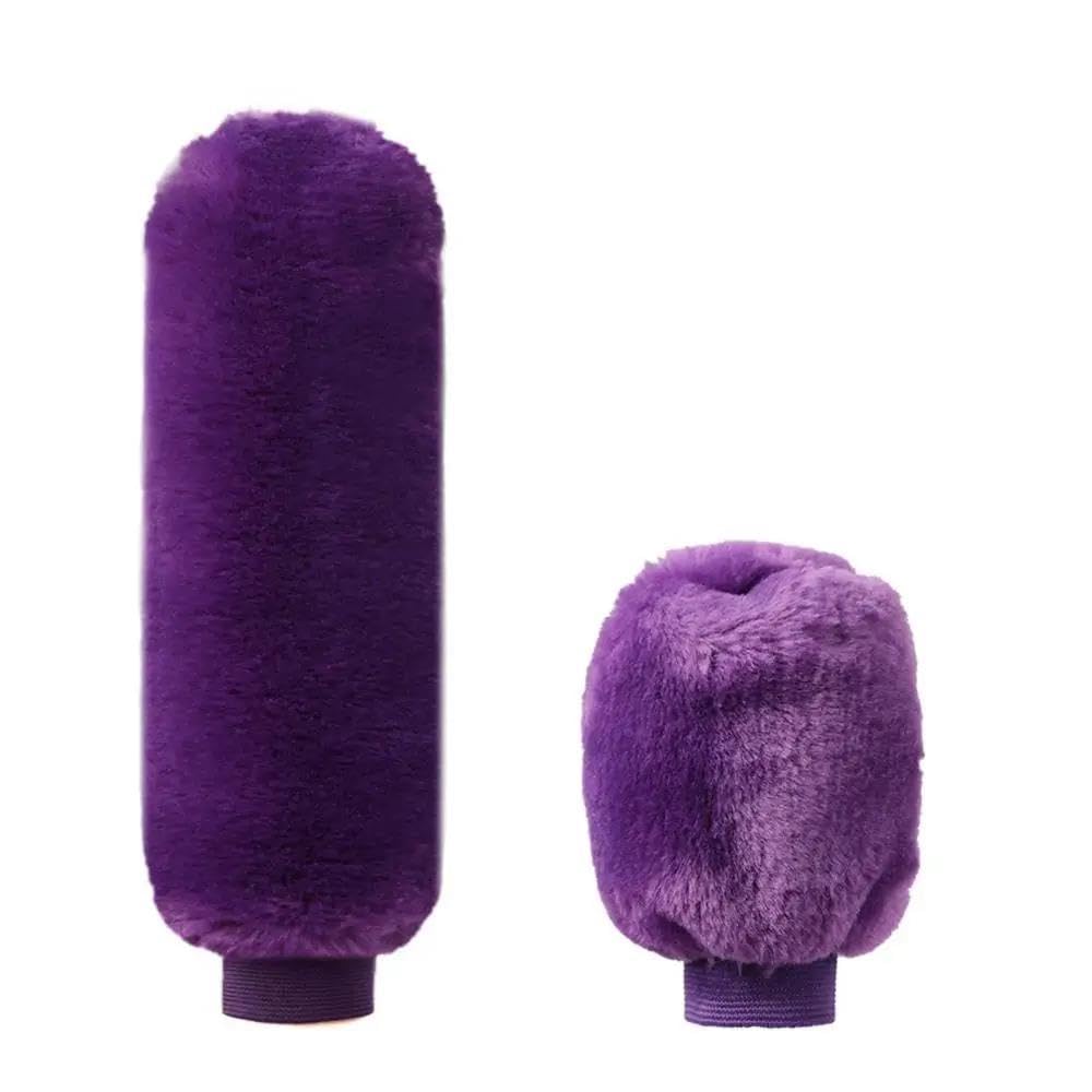 HYASDBWE 2Pcs Car Handbrake Grip Covers Gear Shift Knob Cover Handle Plush Sleeve Soft Warm Hand Brake Gear Shifter Parts(Purple)