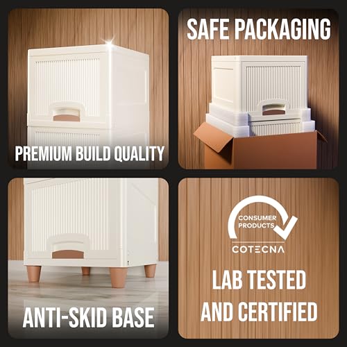 Image of Amazon Basics Multi-Purpose Organizer | Modular Storage Box for Clothes, Kitchen, Bedroom & Living Room | Stackable Rack, Space-Saving Wardrobe Cabinet (Off White), 6 Piece, Plastic