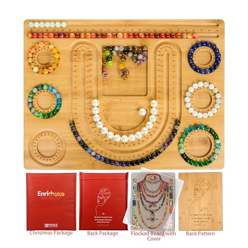 Enrichoice multifunctional bead boards set for design jewelry making with cover,beautiful inscription on the back,bracelet measurement bamboo beadboard, PVC necklace neading trays sizer measuring mats