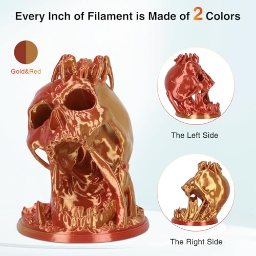 Image of Silk PLA 3D Printer Filament, Silk Dual Color Gold Red PLA Filament 1.75+ /-0.03mm, Shiny Coextrusion PLA Filament, Color Change 3D Printing Filament 1KG /2.2lb