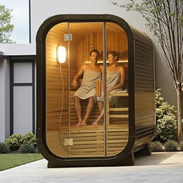 outdoor sauna with window