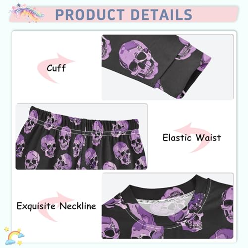 Fustylead Various Purple Skulls on Black Background Pajamas Cotton Sleepover PJ Set Long Sleeve Lounge Wear4