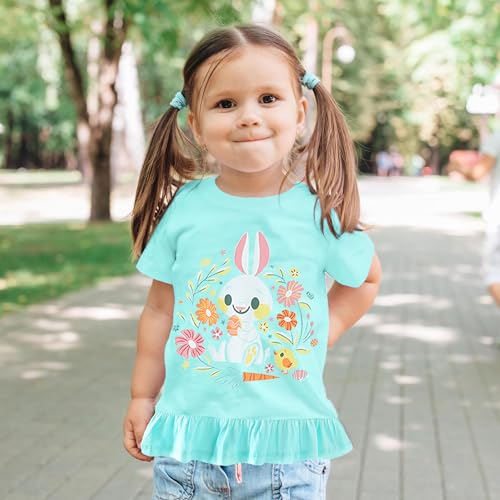 Image of Toddler Girls Bunny T-Shirt Cotton Baby Short Sleeve Easter Outfits Rabbit Shirts Soft Summer Casual Tee Tops