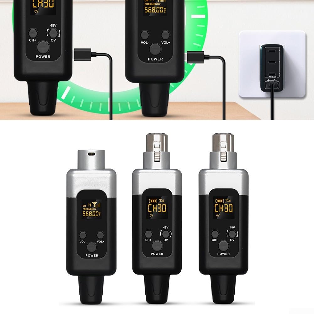 SPORTARC Microfono, trasmettitore e ricevitore wireless, trasmettitore microfonico 48 V, adattatore ricevitore per microfono dinamico, mixer audio, da cablato a wireless