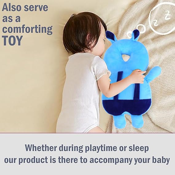 HUG PUPPY Baby Head Protector Cushion Plush Soft Toy - Full Protection Helmet - Child Adjustable Shoulder Strap - Mustard Seed Head Shaping Pillow Set of 3 (Light Blue) - Image 4 thumbnail