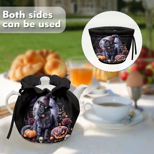Image of Halloween Tea Cozy for Teapot Black Cat Tea Cosy with Insulated Pad Heat Resistance Kettle Cover Coffee Pot Dust Cover Halloween Tabletop Decor for Kitchen
