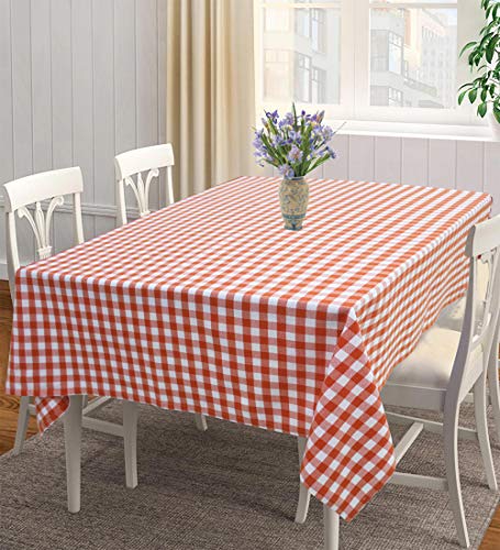 Image of AIRWILL 100% Cotton Checkered Pattern 4 Seater Square Table Cover Sized, 56x56 inches (Orange,White, Pack of 1)