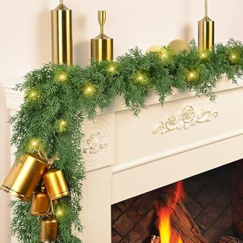 Christmas Garland Decorations-2 Pack 5.9 FT Faux Cedar Garland Artificial Realistic, Real Touch Cedar Garland, Christmas Pine Garland for Mantle Table Front Door Indoor Outdoor Holiday Christmas Decor Cover