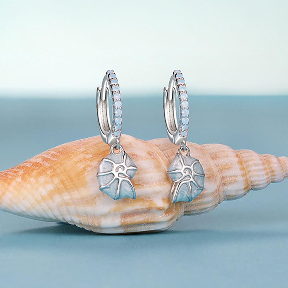 QHQQXN Pendientes de Concha de Concha, Pendientes de aro de Plata de Ley para Mujeres y niñas, Regalos de joyería de Playa de Concha Bohemia