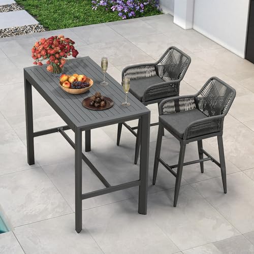 Image of PURPLE LEAF Bar Height Stools Set of 4 Rust Resistant Aluminum Frame, Grey