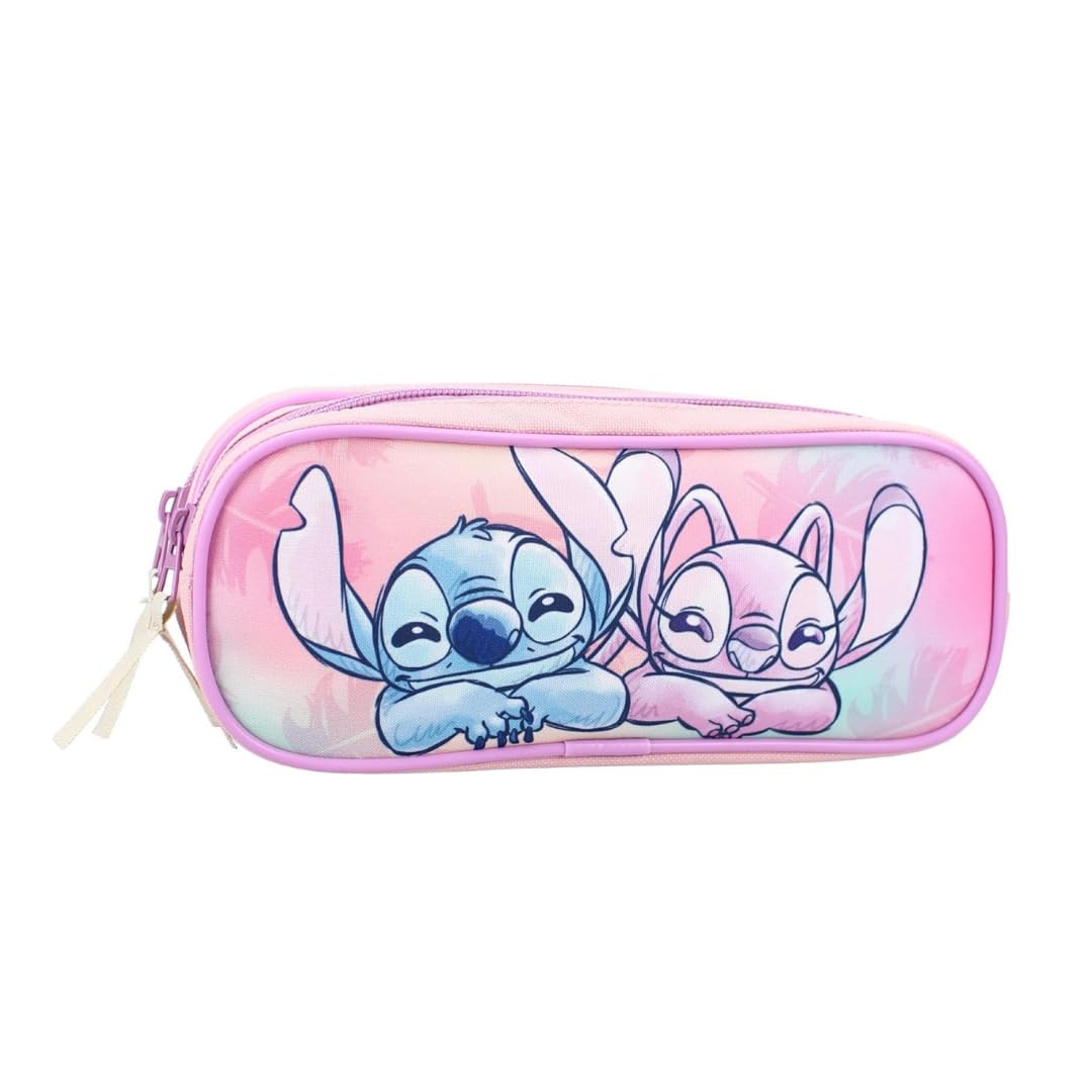 Estuche Escolar De Stitch - Doble Compartimento, 22.5x9.5x7.3 Cm - Para Niña, Ideal Para Regalo