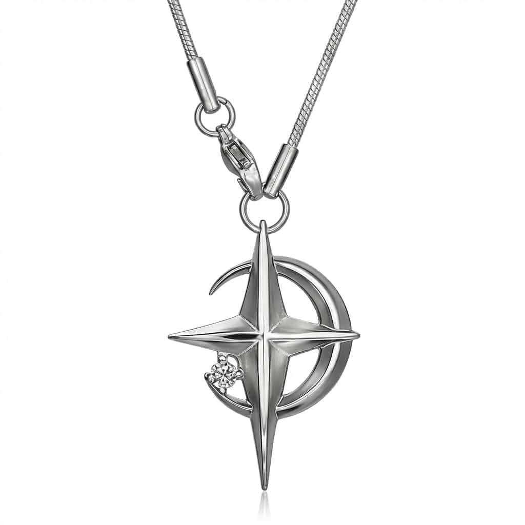 Y2K Moon Star Pendant Necklace, Star Necklace with Sleek Snake Chain, Cool Punk Streetwear Jewelry for Men Women, Silver Tone Cyberpunk Fashion Style Neckware