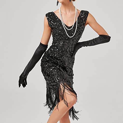 Robe Flapper Noire Haut de Gamme Brodée de Perles Taille M - 3