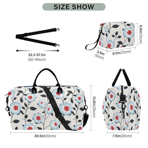 Light Blue Flora Pattern Minimalist Style Gray Decorative Travel Bag Gym Bag with Adjustable Strap for Trip Foldable bolsas para viajar3
