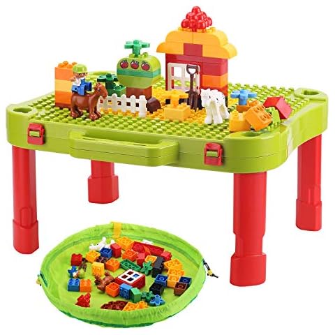 3-in-1 Kids Activity Table, Compatible for Lego Duplo and Mega Blocks, Build and Learn Table, Building Blocks Kit - Foldable Activity Desk, Play Board, and Toy Storage for Toddlers Cover