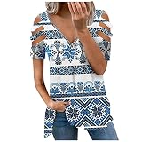 T Shirt Ado Drole Blouse Imprimées Respirant Tunique Polyester Manche Court Tee Shirt Femme Randonnée Confortable Ete Col V À Jabot Blanc