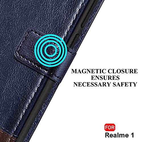 Image of TheGiftKart Flip Back Cover Case for Realme 1 | Dual-Color Leather Finish | Inbuilt Stand & Pockets | Wallet Style Flip Back Case Cover for Realme 1 (Blue & Brown)