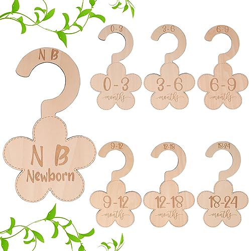 Image of 7 PCS Baby Closet Dividers Wooden Baby Closet Dividers for Nursery Decor Floral Closet Dividers for Baby Clothes Dividers from Newborn to 24 Month Baby Closet Organizer for Baby Boys Girls (Floral)