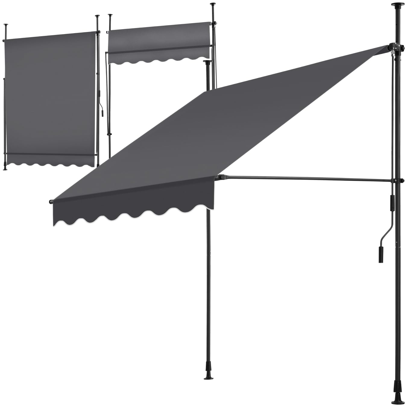 tectake® Klemmmarkise mit Handkurbel, Balkon Markise ohne Bohren, Markise höhenverstellbar, UV-beständig, wasserabweisend, Terrassenüberdachung, Sonnenschutz Terrasse & Balkon, 150 cm - schwarz/grau