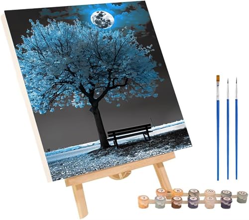 木 数字油絵 DIY Paint by Numbers for Adults 月 数字塗り絵 キット 大人用 初心者向け、 ペイントバイナンバー 大人のクラフト Paint by Numbers ホームウォールデコレーション用 誕生日プレゼント女性 90x