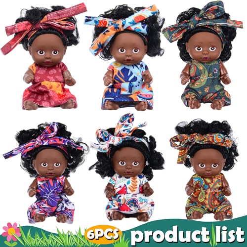 Conjunto de 6 muñecas africanas negras con ropa y diademas miniatura 4