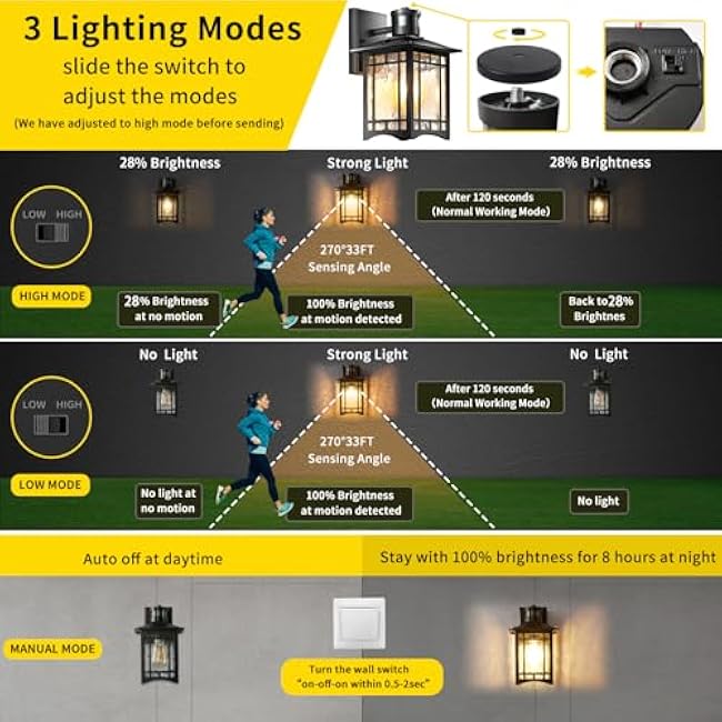 Motion Sensor Outdoor Lights, Dusk to Dawn Light Fixture, Black Wall Sconce Lighting, Front Porch Light, Exterior Lights for House Patio, Outside Door Wall Mount Anti-Rust Lantern