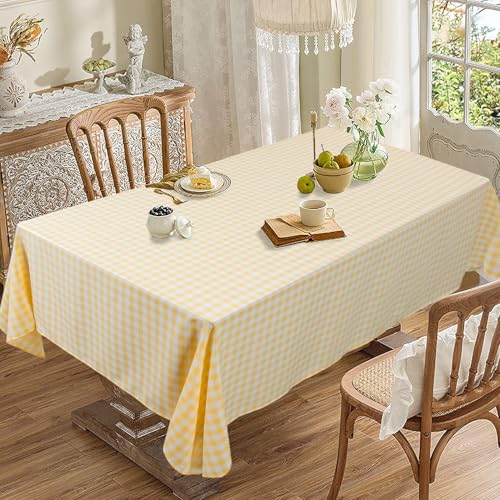DUOBAO Yellow and White Checked Tablecloth Rectangle 54 x 84 Inch Gingham Check Table Cloth for Picnic Yellow Tablecloth Buffalo Plaid Table-Cloths Farmhouse Decoration Tablecloths Overlay Linen