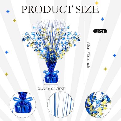 Image of Crowye 3 Pieces Metallic Foil Spray Centerpiece Birthday Table Decoration Star Burst Centerpieces Graduation Table Decor for Birthday 2026 Party Holiday(Blue Gold)