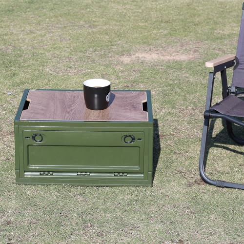 RMAN 2er Set Campingbox 38L Camping Zubehör Faltbar Kunststoff Aufbewahrungsbox mit Deckel mit 4 Rollen Campingschrank Kofferraum Organize für Reisen im Freien, Camping, Familie - Grün