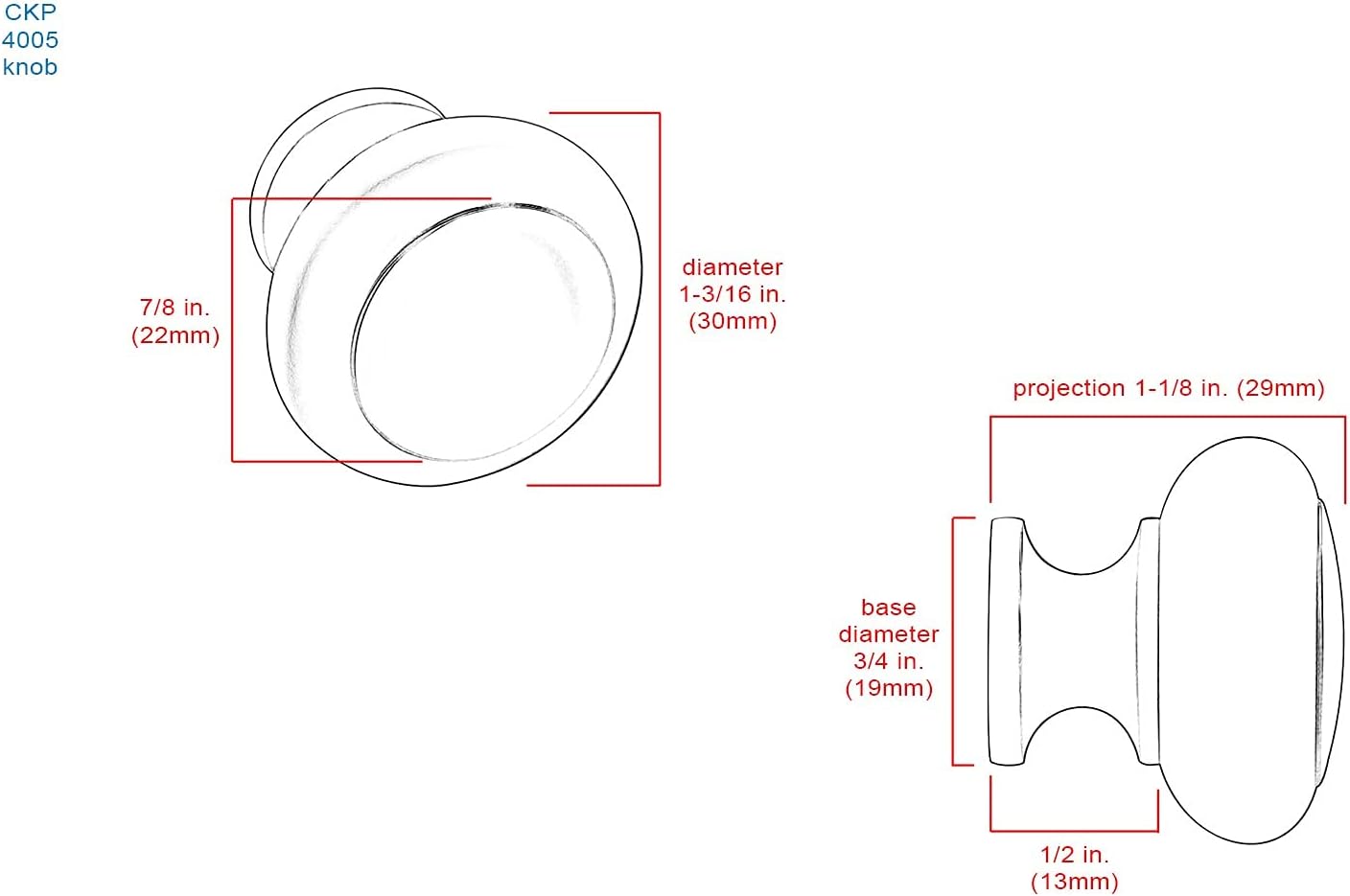 #4005 CKP Brand 1-3/16 in. (30mm) Circle Knob, Brushed Nickel - 10 Pack