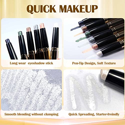 Prreal Eyeshadow Stick,Dual End Shimmer Eyeshadow,Pearl Eyeshadow Pencil,Waterproof Long-lasting Glitter Eye Shadow Cream Stick with Soft Brush for Eye Makeup (01# Pearl White Shimmer) - Image 4