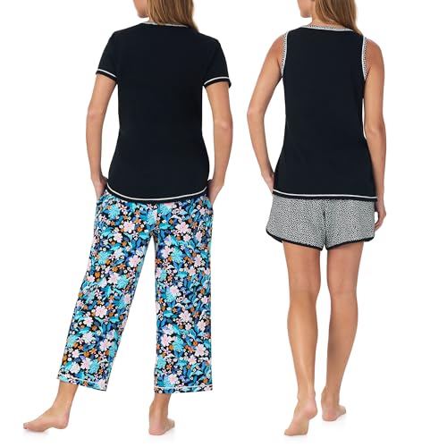 Image of Carole Hochman Women's 4-Piece 100% Cotton Pajama Set - V-Neck T-Shirt, Tank, Capri Pants & Shorts with Drawstring & Pockets